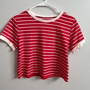 SHEIN Red and White Stripped Short Sleeve Crop Top